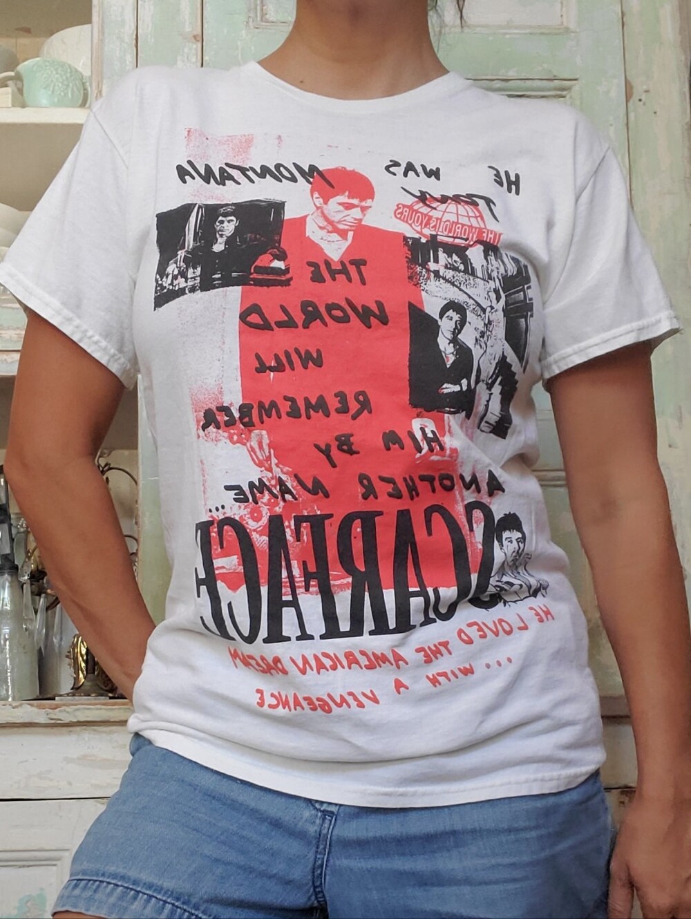 Scarface Graphic Tee - White with Red & Black Print